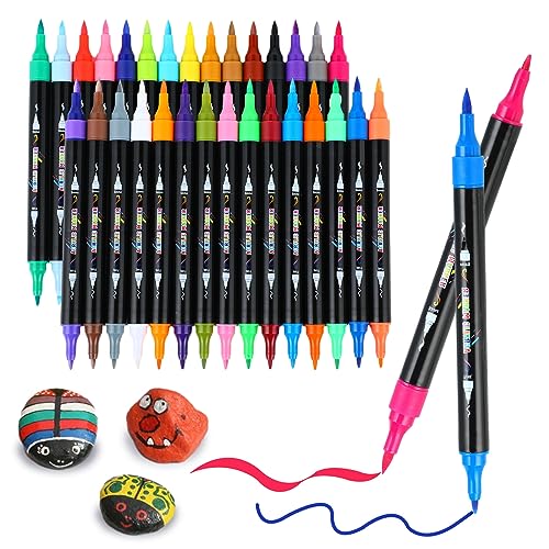 

Acrylic Marker Set, 30 Colors, Water-Based, Non-Toxic, Waterproof, Quick-Drying, Light-Resistant, with Thick and Fine Ends, for Writing on Plastic, Gl