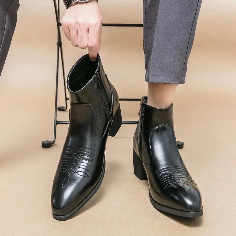 

Fashion Shoes Man Black Western Boots for Men Cowboy Brown Chelsea Boots Zipper Ankle Business Boots Size 38-46 38