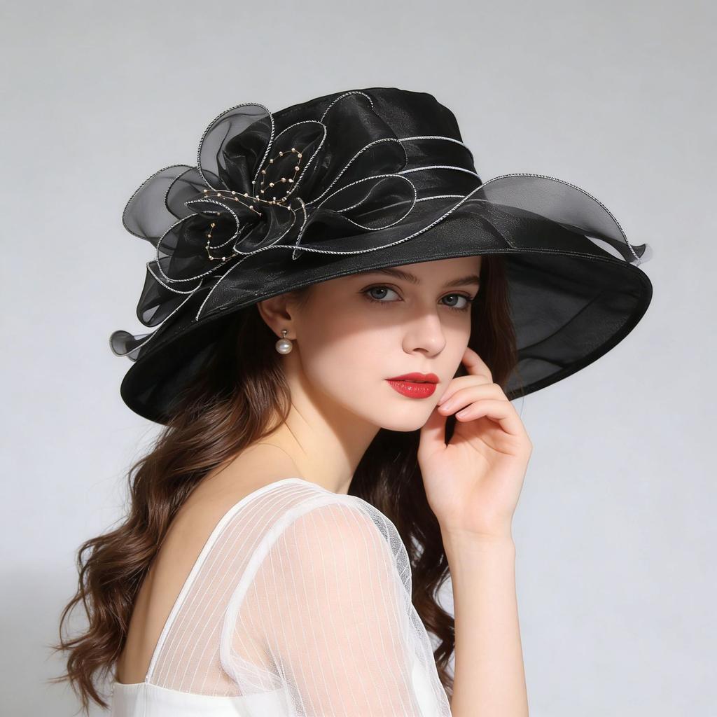 Sunscreen Hat Organza Big Flower Sun Hat Women British Lady Elegant Temperament Sun Hat