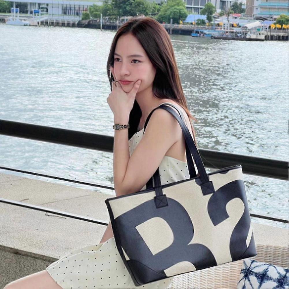 Canvas Tote Bag Large Capacity with Letter Print for Shopping Travel