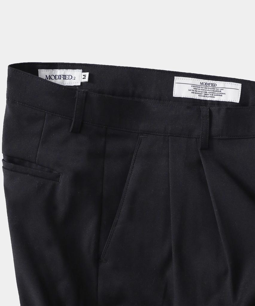 Modipaideu Double-Pleat Set-Up Wool Slacks (Black)
