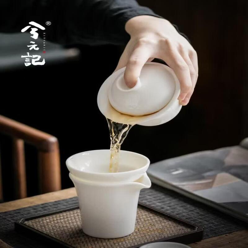 Mutton Fat Jade Dehua Porcelain Gaiwan Tea Set