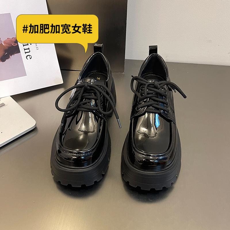 

- Small leather shoes spring new single shoes college style platform women s shoes fat feet wide fat large size comfortable and versatile 35 чёрный