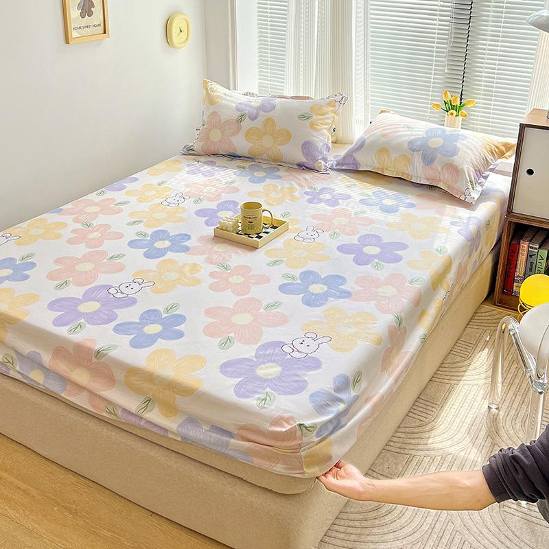 Single Double Bed 1pc Fitted Sheet Mattress Cover Super Soft Microfiber Bed Sheet (Without Pillowcase)