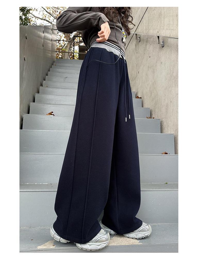 Girls' 2025 Wide-Leg Sweatpants with Velvet - Winter/Spring Sports Style