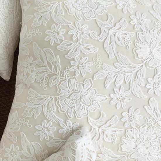 Pillowcase Floral Embroidery French Style Hidden Zipper Square Shape Living Room Bedroom