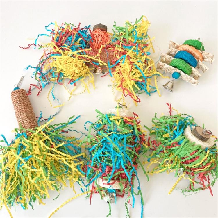 Parrot Toy 5Pieces Set Colorful Shredding Chewable Loofah Corn Leaf Foraging Activity Toy for Bird Behavior Stimulation