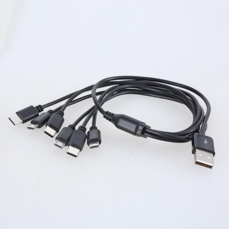 Multiple Device Charging Cable 6 in 1 USB to 3 USB 5Pin and 3 Type C Connectors Cord Wire Charge 6pcs Electronics