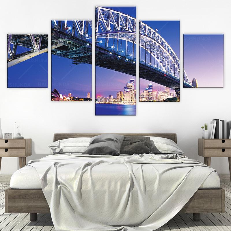 

Настенное искусство Печать на холсте 5 панелей Картина Sydney Harbour Bridge Картина Настенные росписи Спальня Дом 20x35cm*2 20x45cm*2 20x55cm*1