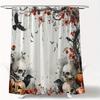 Vintage Halloween Shower Curtain Gothic Creepy Skull Skeleton Floral Orange Pumpkin Skull Head