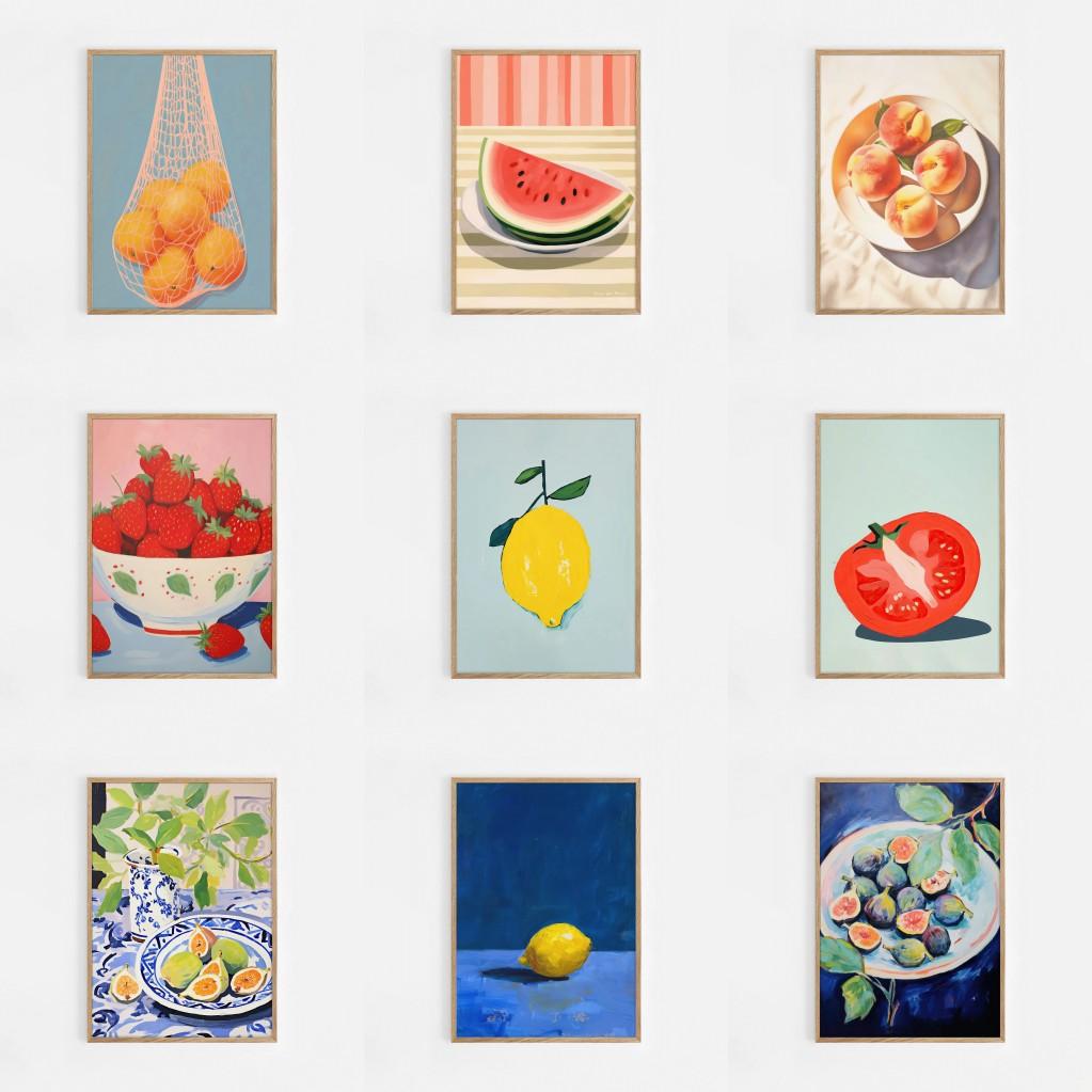 Minimalist Modern Abstract Fruit Wall Art Print Orange Peaches Strawberry Watermelon Tomato Lemon Fig Canvas Poster Home Decor