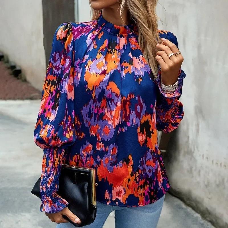 Herbst Winter Mode Druck Pullover Blusen Frauen Shirts Elegante Runde Kragen Hemd Frau Langarm Büro Dame Tops Lose Kleidung 30297