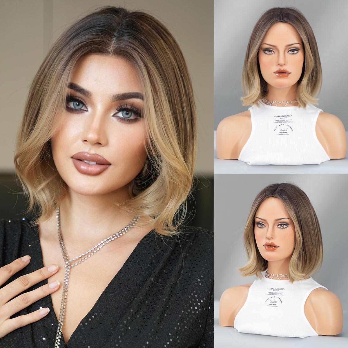 

13*4 Lace Front Wig High Density Synthetic Short Straight Brown Blonde Bob Wigs For Women Hd Transparent Lace Front Wigs