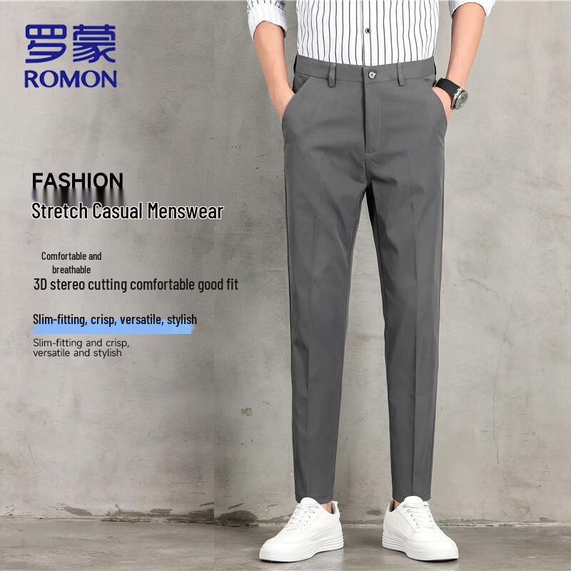 ROMON Men s Slim Fit Stretch Anti-Wrinkle Business Casual Ankle Trousers 36