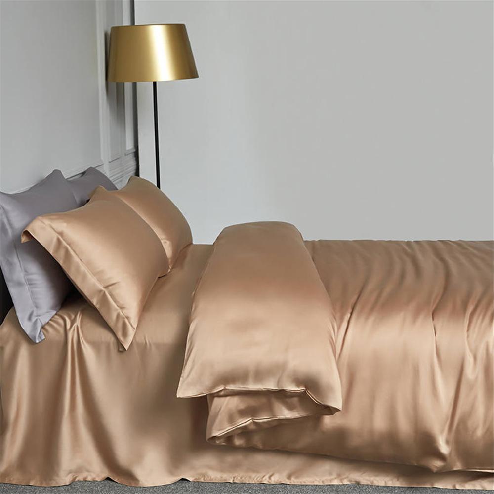 Lofuka Luxury Beauty 100% Silk Bedding Set Pure Silk Women Quilt Cover Double Flat Sheet Fitted Sheet Pillowcase For Deep Sleep