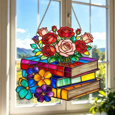 Bookish Acrylic Puzzle Suncatcher, Stained Glass Style Window Hanging Ornament, Hummingbird Floral Book DIY Sun Catcher Kit for Home Decor, Gift for