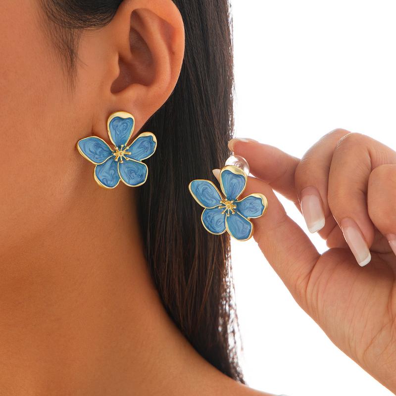 1Pair Romantic Petal Flower Long Hanging Earrings For Women Trendy Elegant Tassel Piercing Drop Earrings Party Jewelry Gift