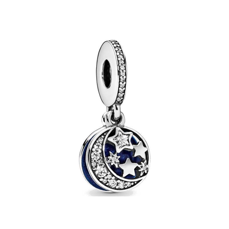 New 2024 925 Sterling Silver Plated Blue Pave Series Star Owl Butterfly Moon Pendant Diy Jewelry Bead Fit European Bracelet