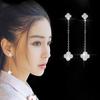 Simple Four-leaf Clover Small Flower Micro-set Zircon Women's Long Tassel Earrings