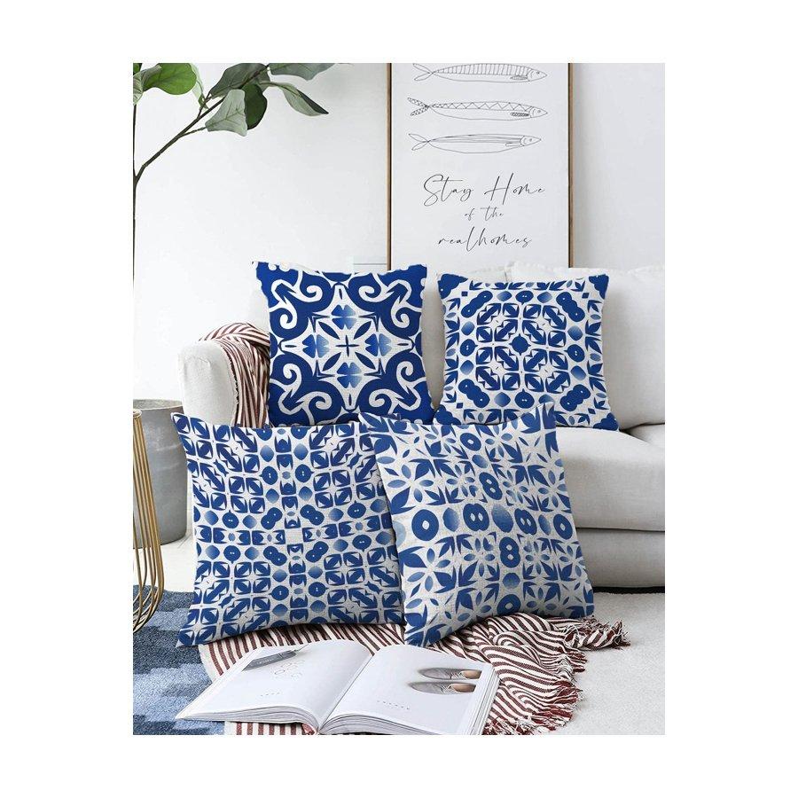 

Набор чехлов для подушек с двусторонним принтом из 4 предметов 43 x 43 темно-синий/разноцветный