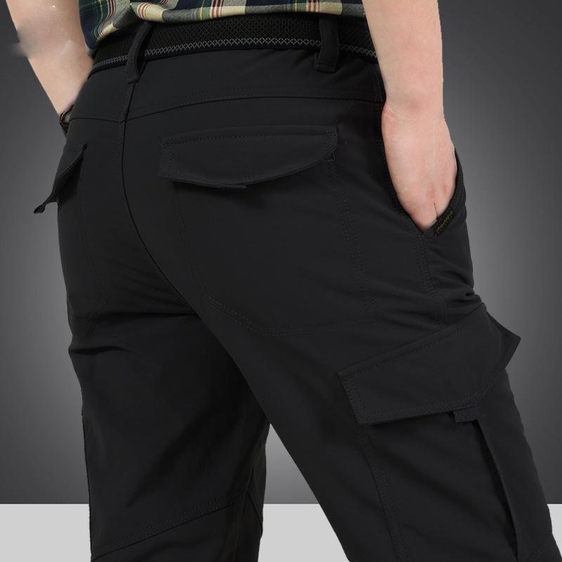 In Stock Men's Quick-Dry Winter Outdoor Multi-Pocket Ski Pants, Plus Velvet Thick Straight-Leg Windproof Long Pants