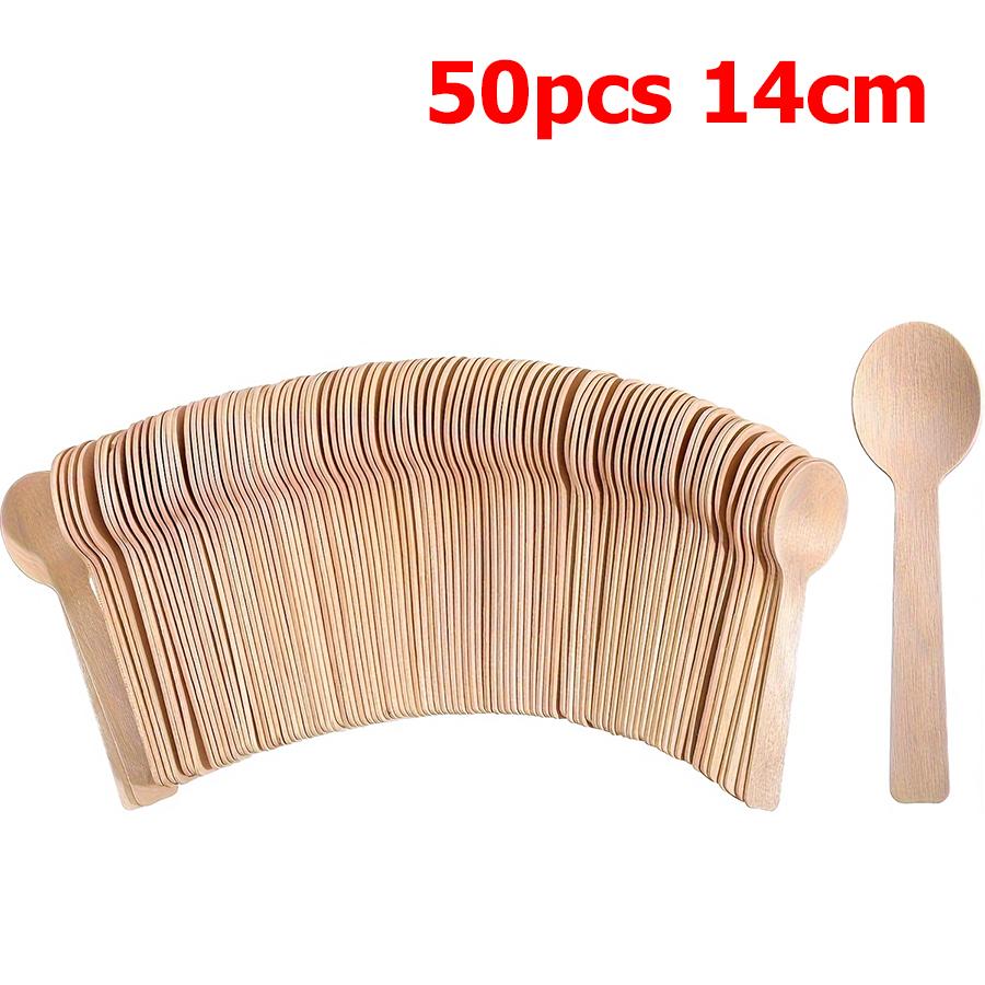 50/100pcs 14cm Disposable Wooden Spoon Fork Set for Party Wedding Cake Tasting Batch Practical Tableware Party Peripherals