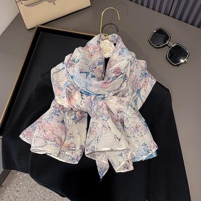 Diseño Original Pájaros Cantando y Flores Fragancia Estilo Pastoral Versátil Cálido y Hermoso Protección del Cuello Chal Nuevo Estilo Primavera y Verano