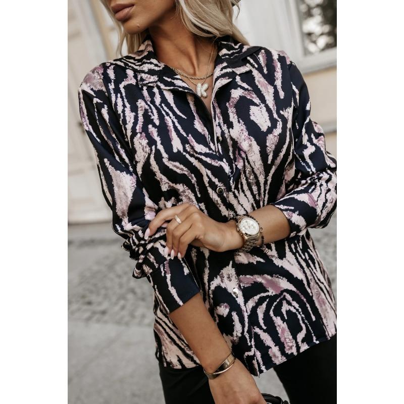 Zebra Print Women's Shirt Long-sleeved Lapel Shirt