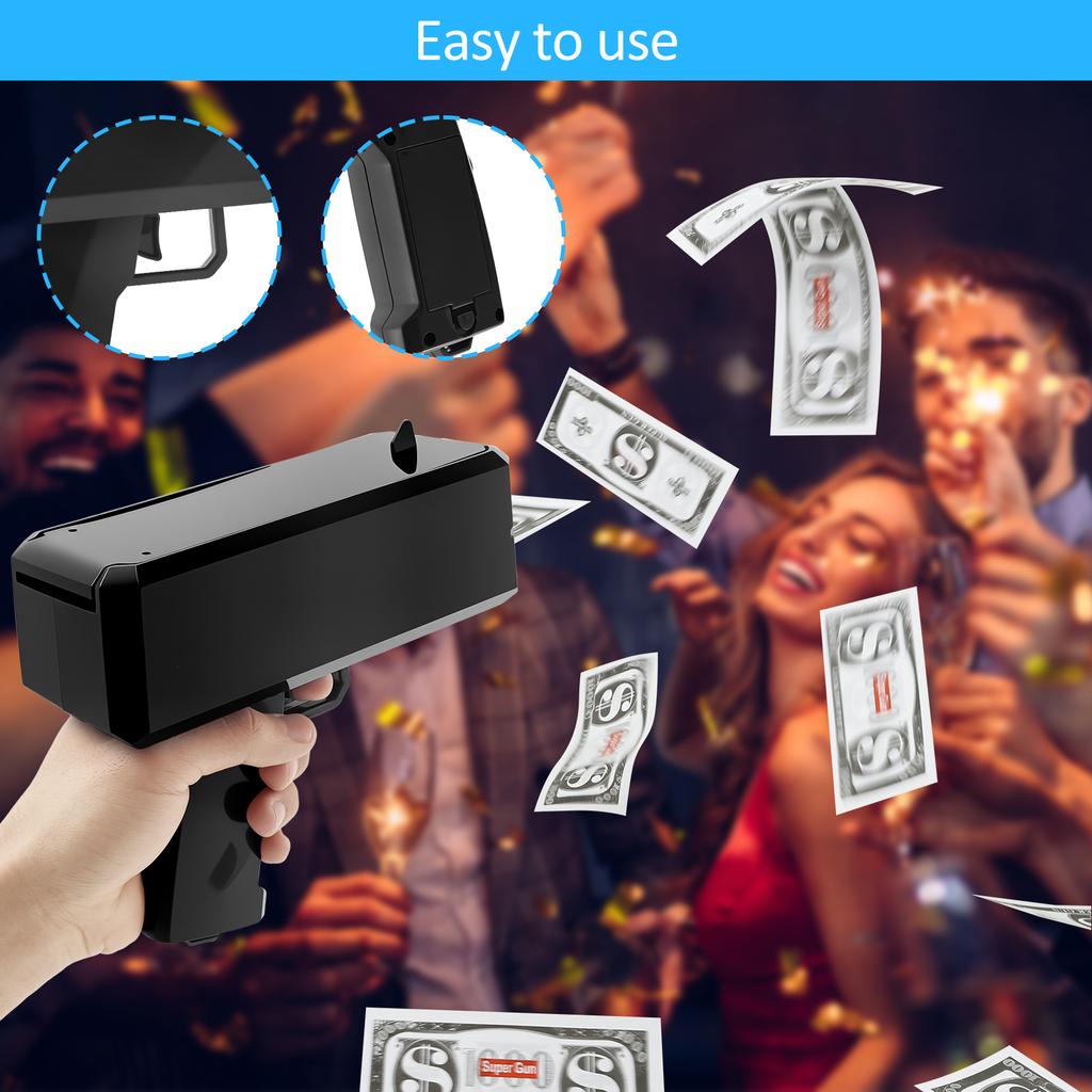 Handheld Cash Shooter with 200 Prop Cash for Wedding Birthday Game Movies Bachelor Props Party Supplies Celebration Spray Money