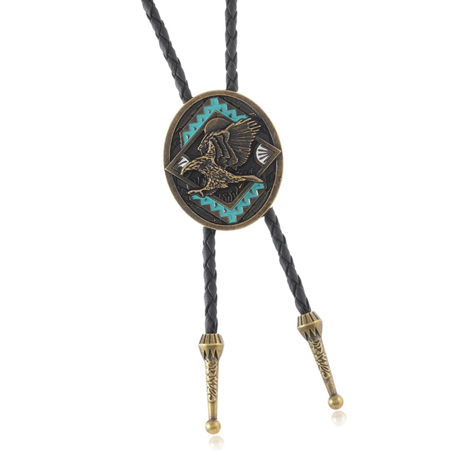 

PU Leather Rope Tie with Metal Engraved Vulture Charm Pendant Unisex Neck Jewelry For Daily Outfit Rodeos Accessories бронзовый