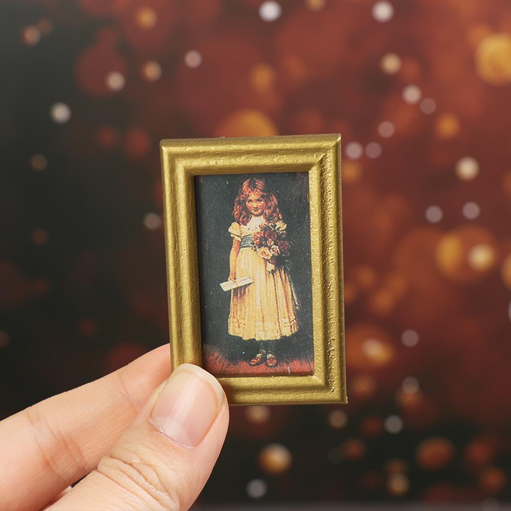 Vintage 1:12 Miniature Framed Photos Oil Painting Toys Doll Accessories Dollhouse Ornament Mural Wall Picture Miniaturas Casa