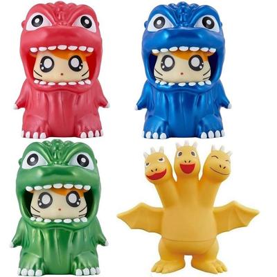 Seria potworów filmowych Zestaw 4-częściowy Godzilla Ham (Wersja Metaliczny Czerwony), Wersja Niebieska Metaliczna, Wersja Zielona Metaliczna) + Chibi Ghidorah