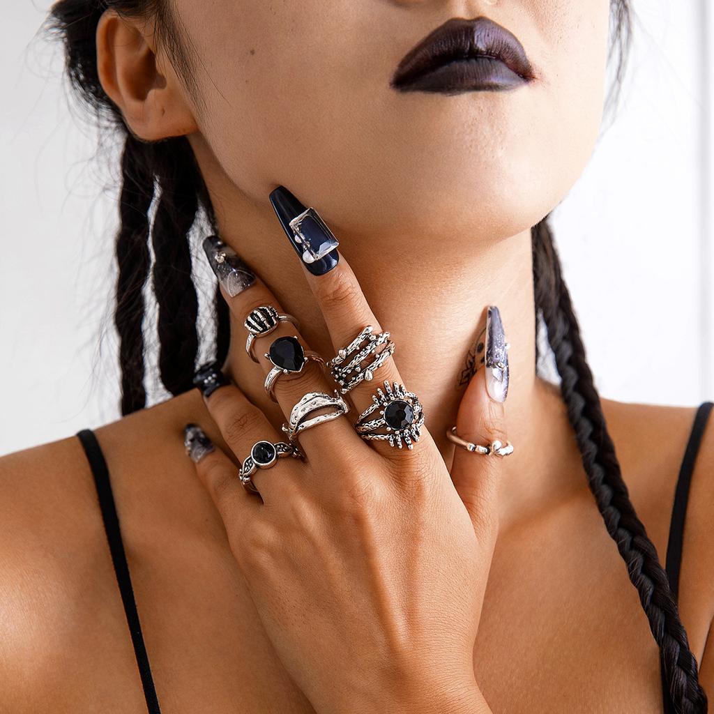 Dark Skull Ring Set Punk Spider Serpentine Ring Set Halloween