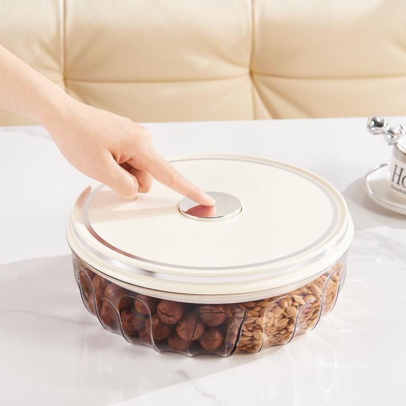 Divided Serving Tray with Push-on Lid, 5 Compartments Round Plastic Food Storage Organizer, Snack Tray for Portable Snack Platte