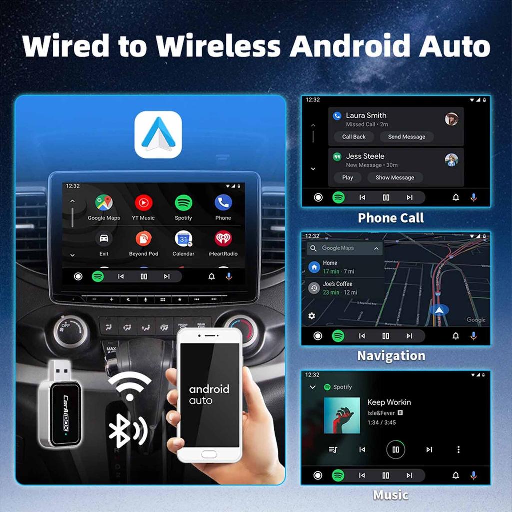 2-In-1 Car Wired To Wireless  Adapter For Android Auto