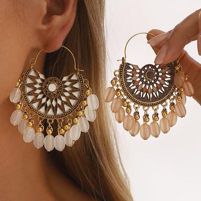 Women Bohemian Style Round Earrings Vintage Unique Design Crystal Tassel Dangle Earrings For Women Fashion Vacation