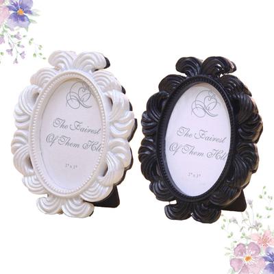 2 Stück Ovale Kreative Fotorahmen Barock Design Premium Material Stilvolle Home Schreibtischdekoration für Schlafzimmer Wohnzimmer
