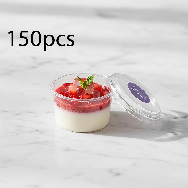 Disposable Pudding Cups with Sealed Lids 50/100/150/200PCS 150ML Plastic for Ice Cream Cake Dessert Homemade Food Storage