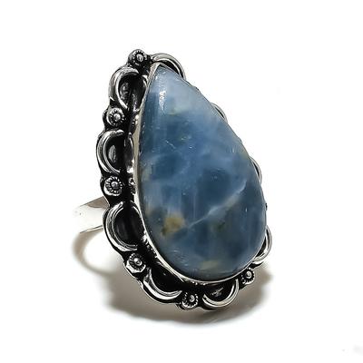 Natural Angelite Stone Gemstone 925 Sterling Silver Gift Ring Size 10 D7Y75