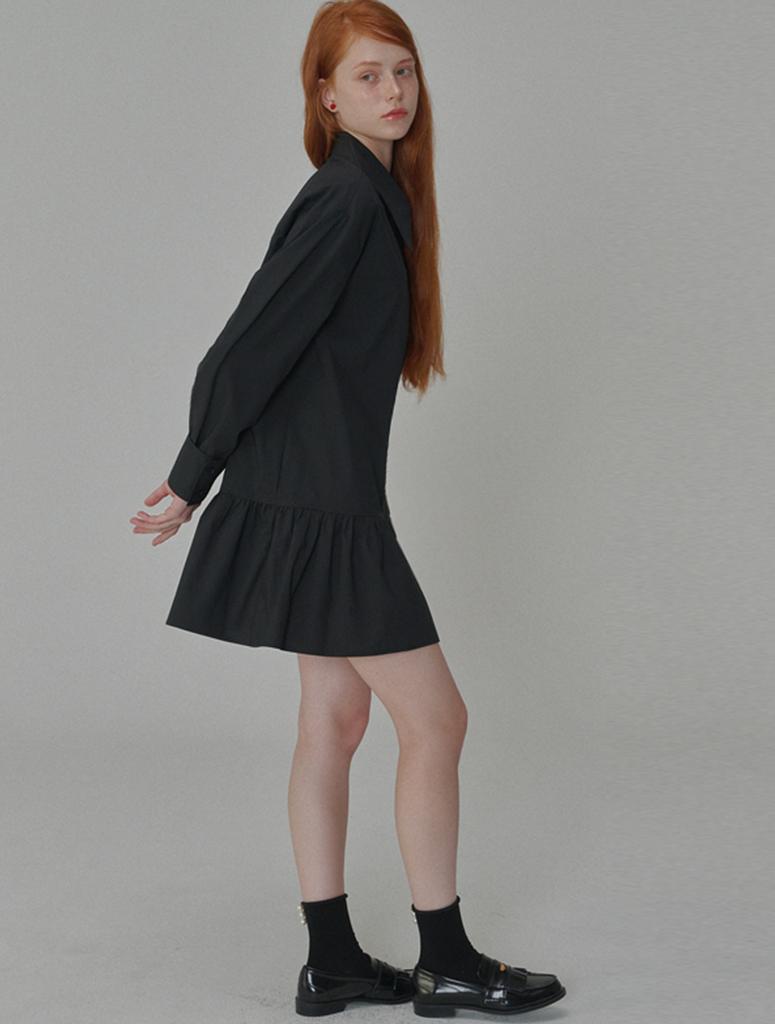 Opening Sunshine Cotton Shirred Mini Shirt Dress Black