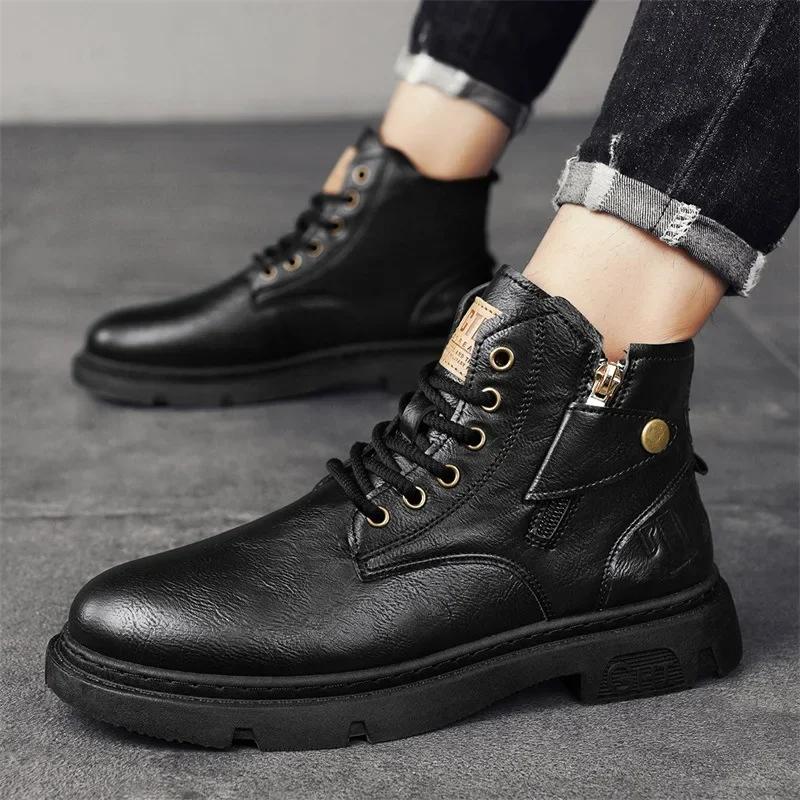 Moda Erkaklar Biker Botinkasi Qish Ochiq Havoda Motosikl Retro Uslub Teri Botinkalar Erkak Yuqori Qo'nji Kundalik Poyabzal Trendy Hamma Narsaga Mos Kiyishga Chidamli88