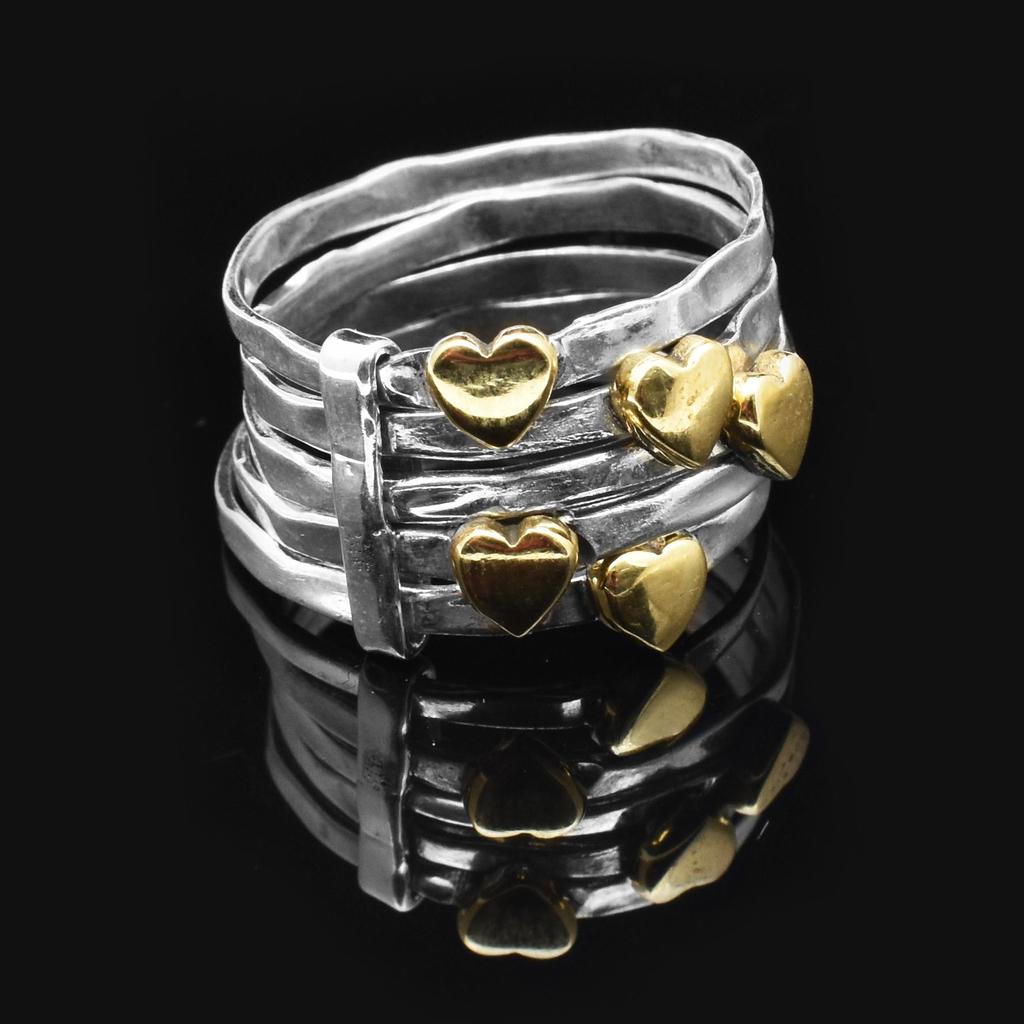 Clarity Meditation Spinning Ring 925 Sterling Silver Five Heart Design Stacking Stackable Textured Band Ring For Women & Girls