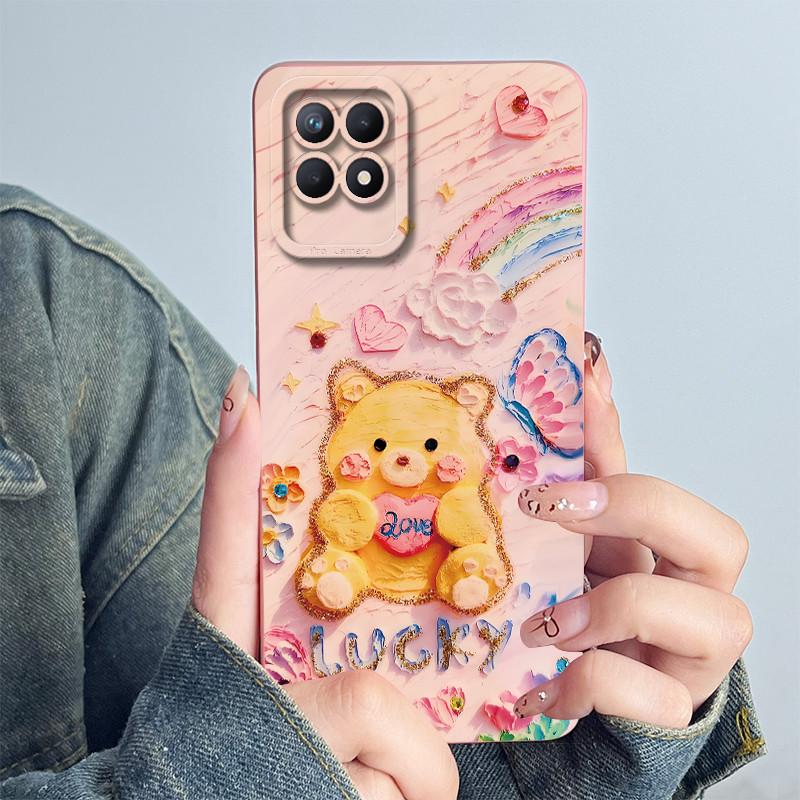 For OPPO Realme 8i 4G Phone Case RMX3151 RMX3286 Soft Silicone Capa for realme Narzo 50 Lovely panda Cartoon Flower Funda Cover