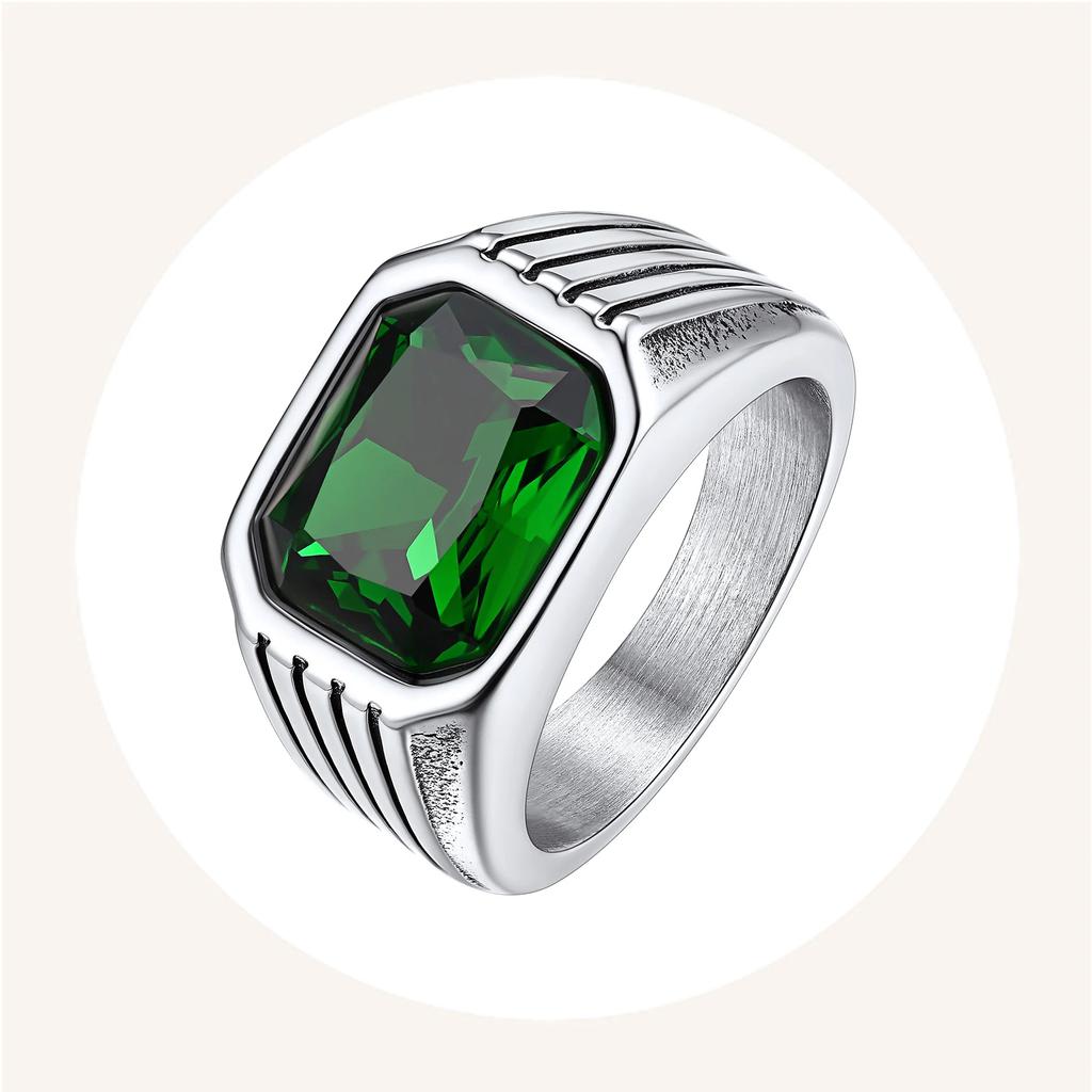 Stainless Steel 10*12mm Big Gemstone Rings for Man Rectangle Red Blue Green Black Onyx Agate Stone Signet Rings Jewerly Gift