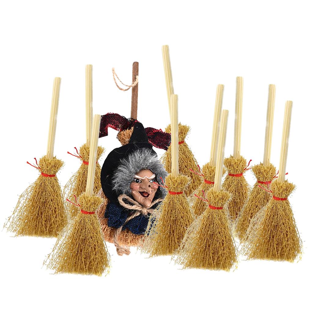 10 Stück Miniatur Puppenhaus Mini Besen Halloween Ornament Hexe DIY Kostüm Hängende Dekorationen Für Küche Garten Requisiten