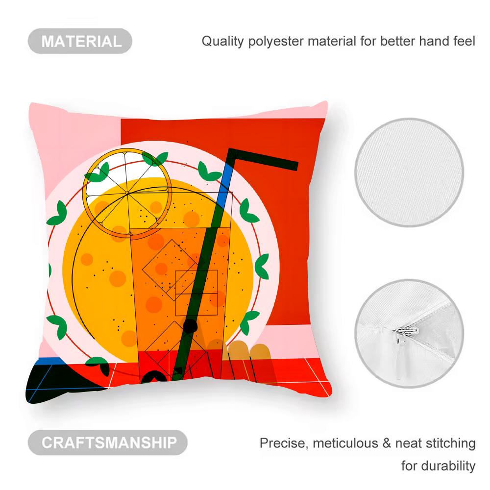 Food Illustration Cushion Cover Anti-dustmite Pillowcase Invisible Zipper Silky Short Plush Sofa Cushion Cover
