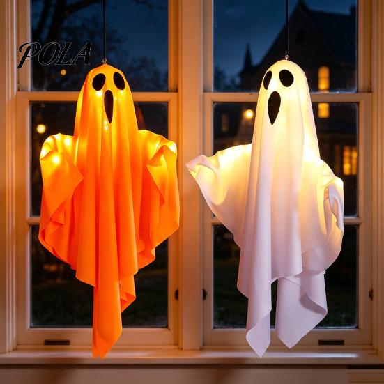 Halloween Tree Ornament Glowing Ghost Hanging Decor, Fabric Light Up for Window Decor Garden Door, Spooky Yard Patio Decoration Party, Trick or Treat