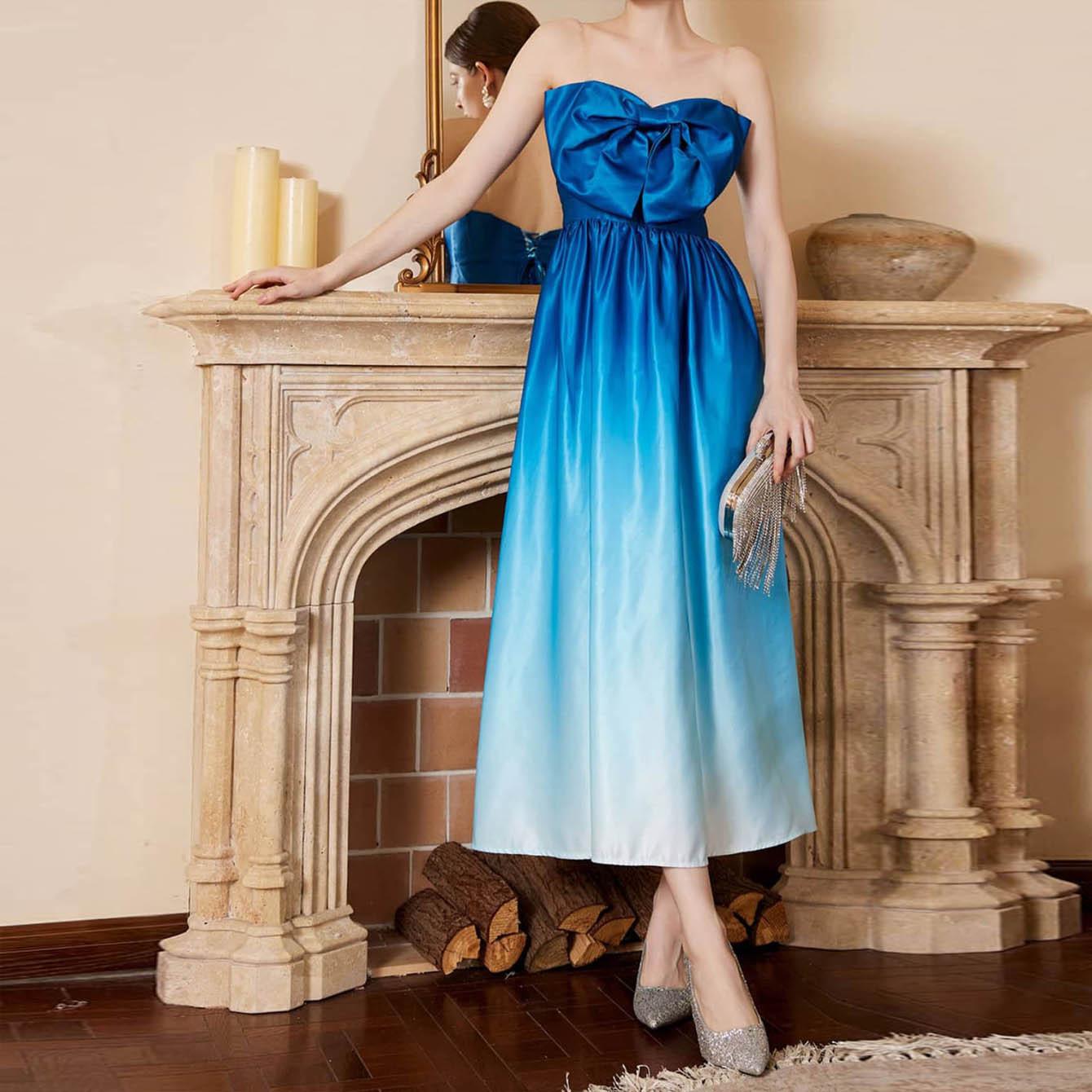 

Новое сексуальное элегантное плавное изменение цвета топ-труба облегающее вечернее платье с бантом XL синий