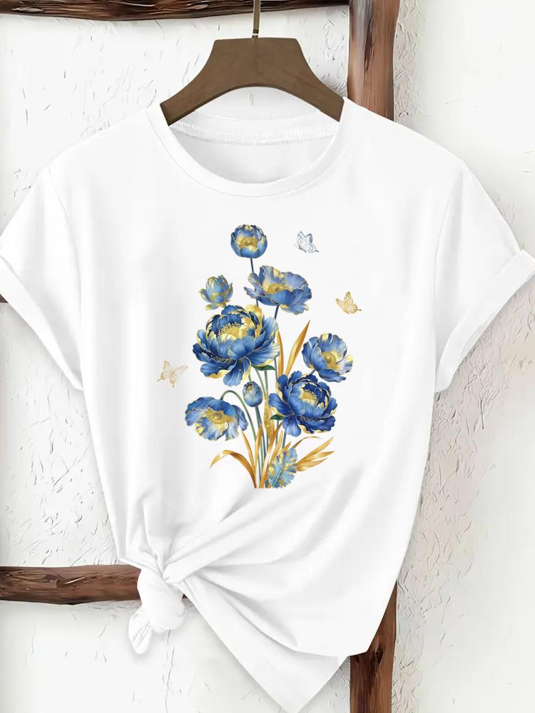 (Asian Size) trend flower sweet 90s Clothing T Shirt Print Female Woman Women Fashion Tee Top Short Sleeve Graphic T-shirts