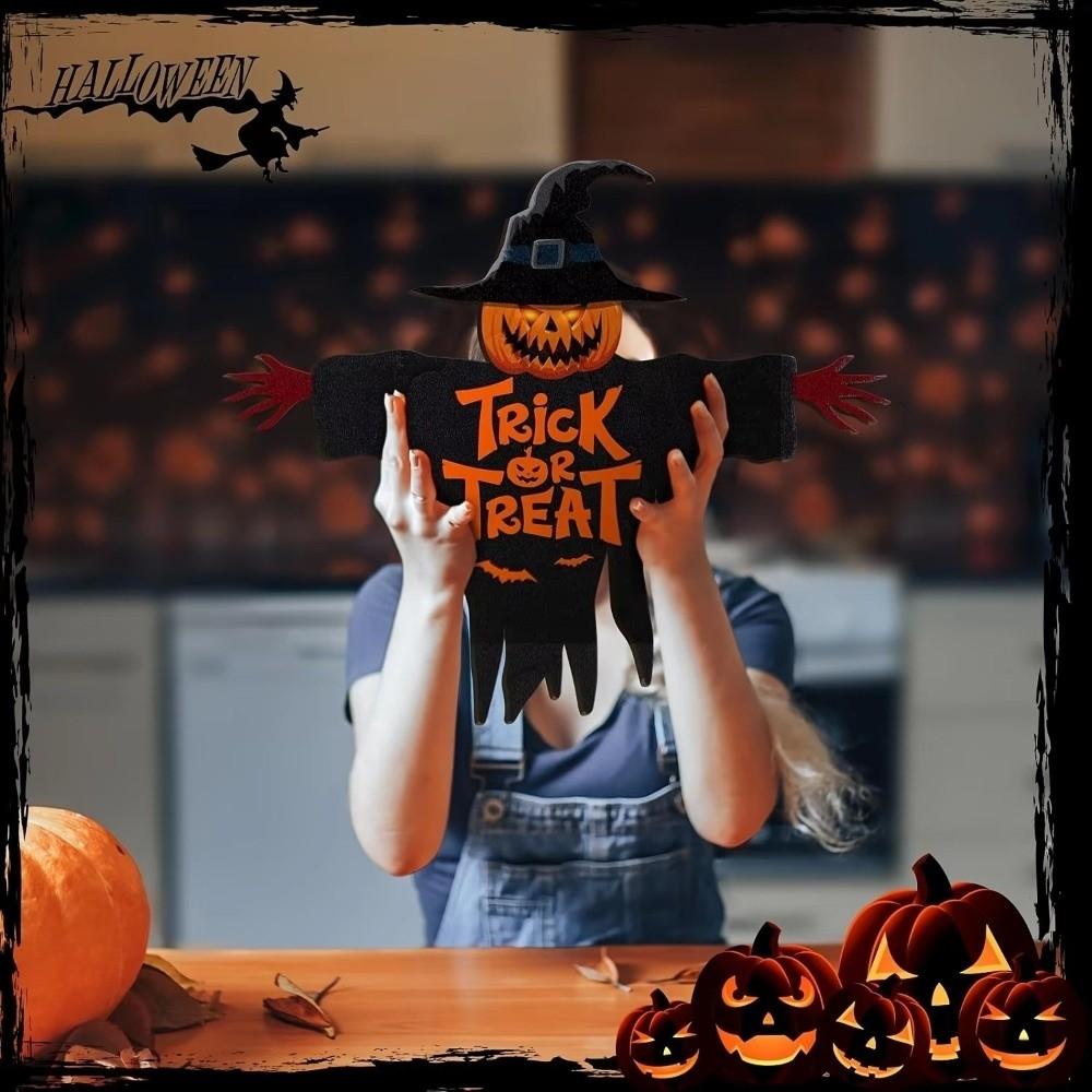 2D Halloween Wooden Sign Spooky Ghost Pumpkin DIY Halloween Welcome Sign with Rope Halloween Wood Ornament